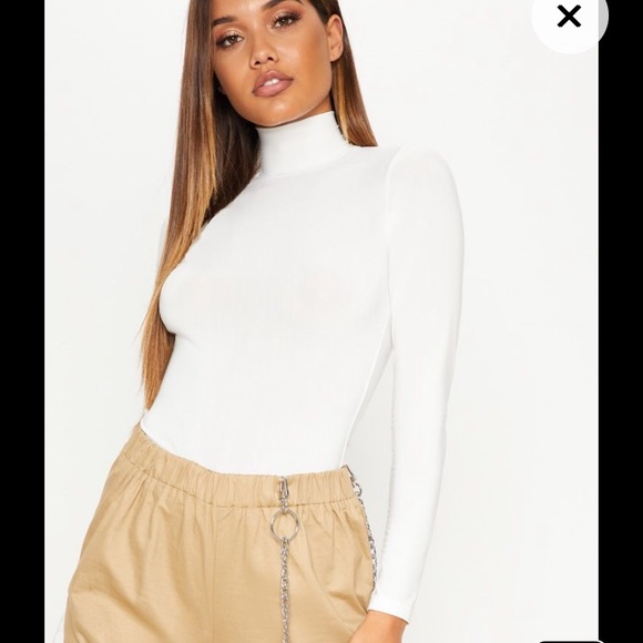 PrettyLittleThing Tops - Cream Long Sleeve Slinky Roll Neck Top